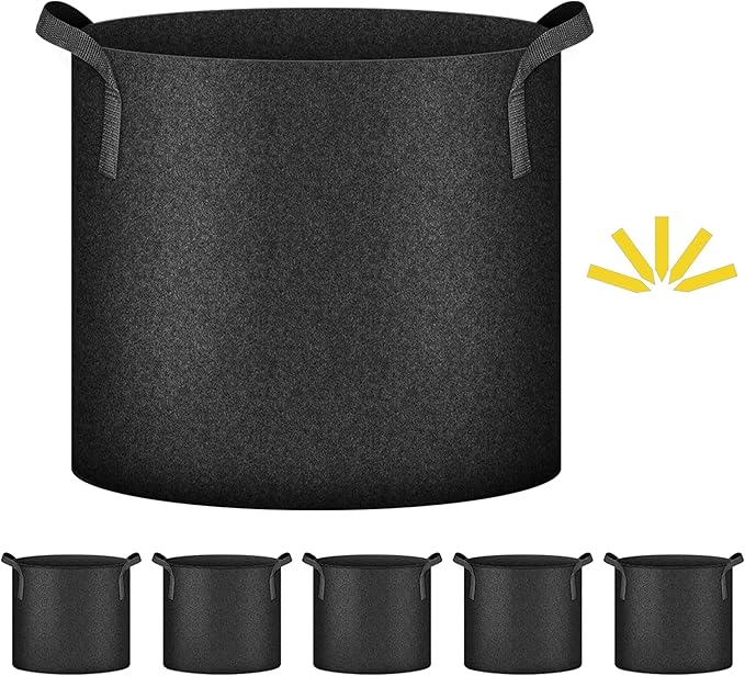 Simple Deluxe 5 Pack 10 Gallon Grow Bags, 300G Vegetable/Flower/Plant Fabric Pots with Handles, Heavy Duty Thickened Nonwoven Planting Bag with 5 Pcs Plant Labels