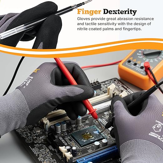 TitanFlex Work Gloves Microfoam Nitrile Coated Men Women-3 Pairs, Safety Warehouse Gloves Mens Working Glove with Grip Heavy Duty, Touchscreen, Seamless Knit Nylon for Automotive, Garden (Medium)
