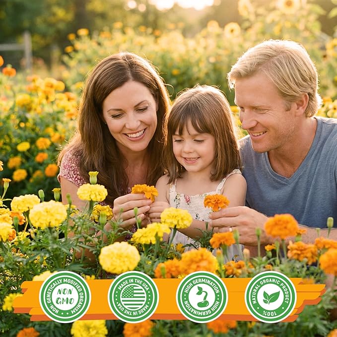 Petite French Marigold Seeds for Planting, 400+ Flower Seeds Non-GMO Heirloom Seed Packet,Home and Garden Easy to Grow, Indoor & Outdoor Gardening, Companion Plant & Quick Blooming