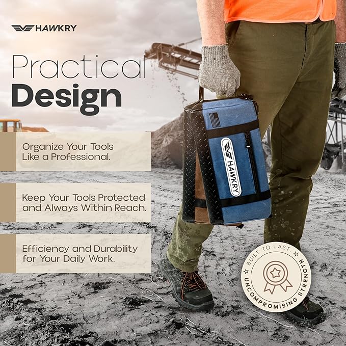 HAWKRY Canvas Tool Bag Set of 4 – Heavy Duty Zipper Tool Pouches, Waterproof Small Tool Bags for Electricians, Mechanics, Construction, Gardening & Tool Organization