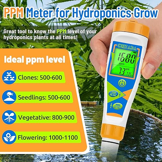 pH Meter for Water Digital EC and PPM Meter for Hydroponics Nutrient 4 in 1 pH EC TDS Temperature Tester with Large Display for Indoor Plant Grow DWC Setup Aeroponic Pool Aquarium