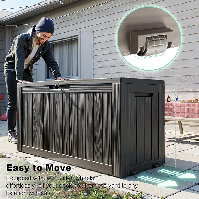 EasyUp 90 Gallon Outdoor Storage Box, Outdoor Deck Boxes for Garden Tools Equipment,Cushions and Patio Storage,Lockable and Resin,Easy to Install(Black)