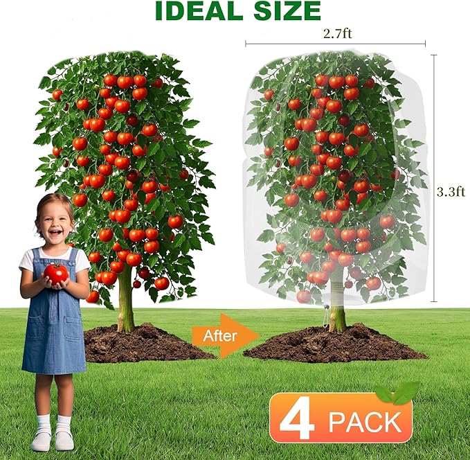 4 Pack Garden Netting for Blueberry Bushes 2.7ftx 3.3ft with Drawstring Garden Mesh Nets Insect Netting Plant Row Covers Protection Bags for Fruit Trees Shrubs Vegetables Flowers Herbs