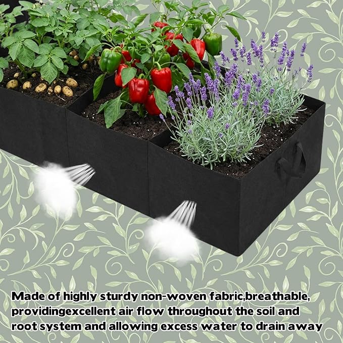 12x2x1ft Fabric Raised Garden Bed, 6 Grids Breathable Outdoor Planter Box Garden Growing Bags with Handle, Garden Grow Planter Bags Plant Bed for Growing Herbs Flowers and Vegetables
