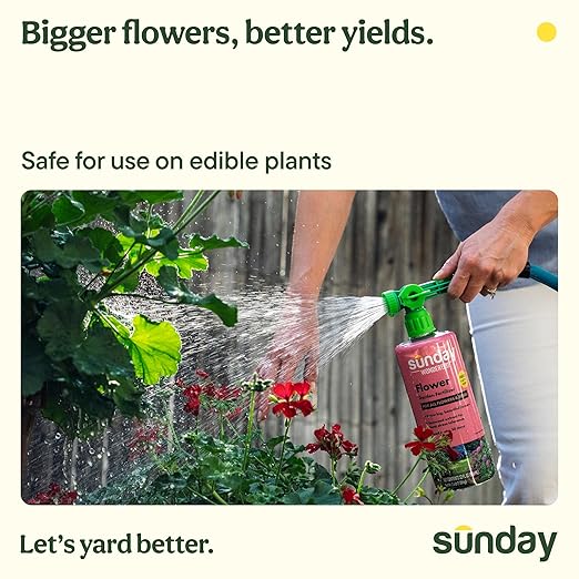 Sunday Wonderfert Flower Plant Food, Bigger Blooms for Roses, Annuals, Perennials, and Container Plants, 3-8-7 Liquid Concentrate, 32 fl oz, 500 sq ft