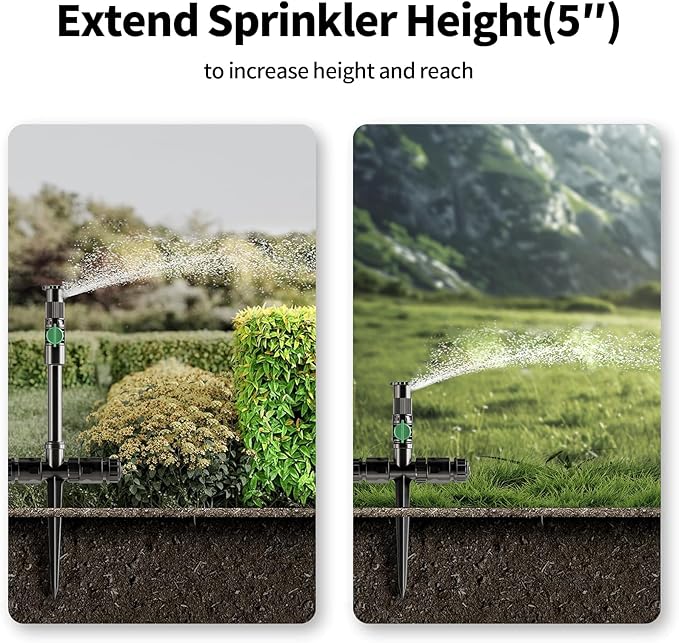 Flexible Sprinkler System, Above Ground DIY Irrigation Kit, Multi-Adjustable Lawn Sprinkler Set, Ideal for Plant and Flower Bed Watering, 50ft Garden Hose Included