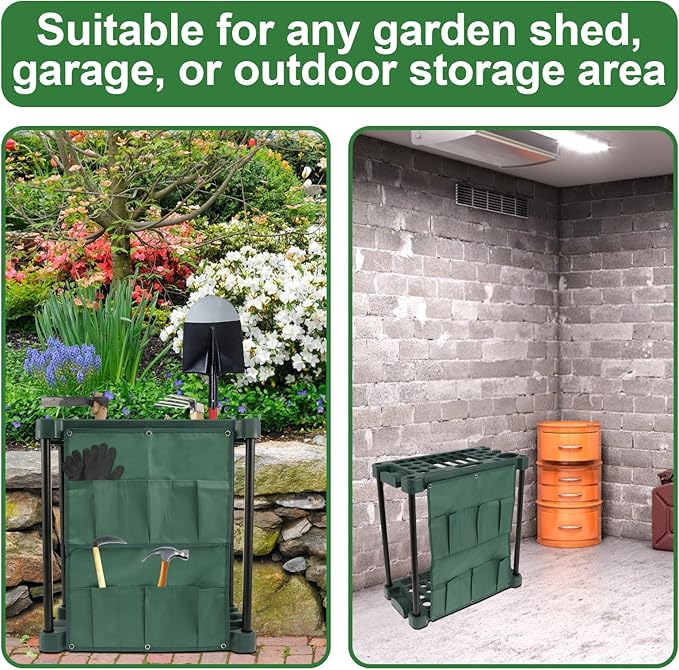 Garden Tool Storage Rack Lightweight Construction Farm Tool Organizer Complete with Slots and Brackets Garden Tools Ideal for Garden Sheds(Dark Green)