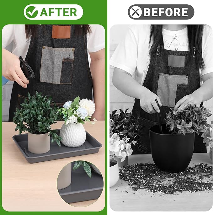 GREANER Grey Plastic Trays 11 Inch, UV Resistant Plant Pot Saucers for Indoor & Outdoor Use, Drip Trays for Potted Plants(Pack of 3)