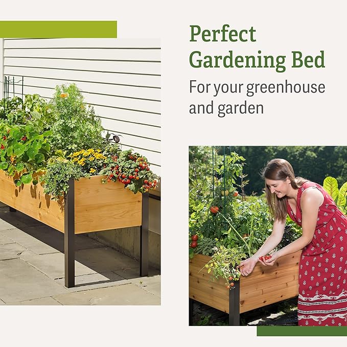 Gardener's Supply Company Elevated Cedar Raised Garden Bed | 2' x 8' Heavy Duty Standing Planter Box with Aluminum Corners for Outdoor Plants Vegetables Flowers | Perfect for Patio & Backyard