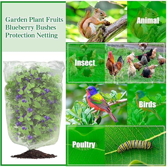 Insect Bird Barrier Mesh, Garden Netting Barrier, Bird Netting, Netting for Plant with Drawstring, 3.5 x 4.6 FT Tomato Protective Cover, Large Potted Fruit Protectors Cover for Blueberry Bushes