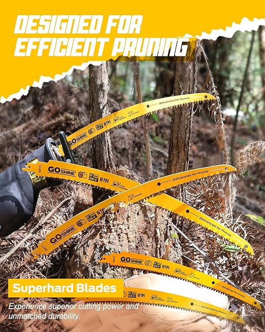 5 Pack,12 Inch Wood Pruning Reciprocating Saw Blades,6TPI Arc Pruning Blades for Reciprocating Saw, Japanese Teeth Sawzall Blades for Fast Tree Trimming & Wood Cutting,with Storage Box