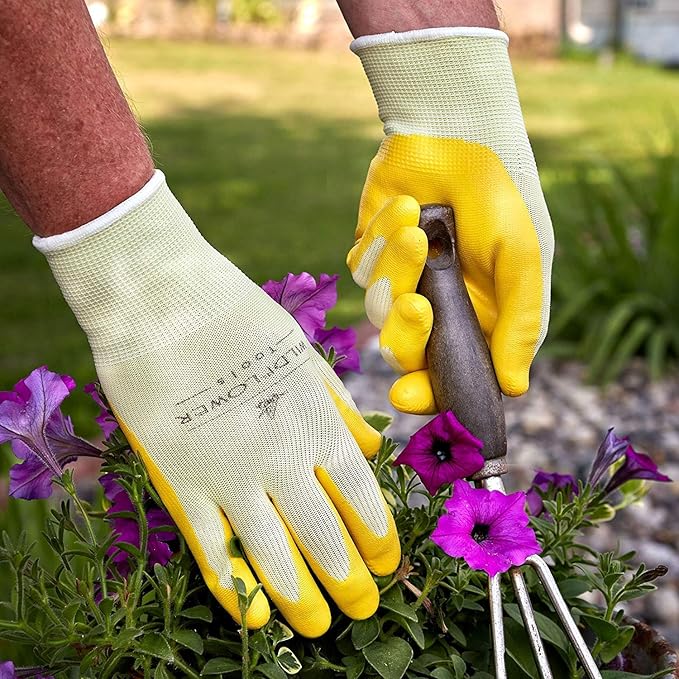 Yellow Gardening and Work Gloves for Men and Women (Medium) | Nitrile Coating Protection