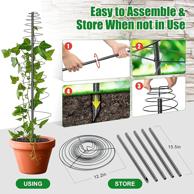2 Pack Spiral Frame Garden Trellis for Climbing Plants Outdoor - 12-72" Adjustable Heavy Duty Metal Support for Pole Beans,Snap Peas,Tomatoes,Cucumbers,Anti-Tip Plant Tower for Raised Beds, Backyard