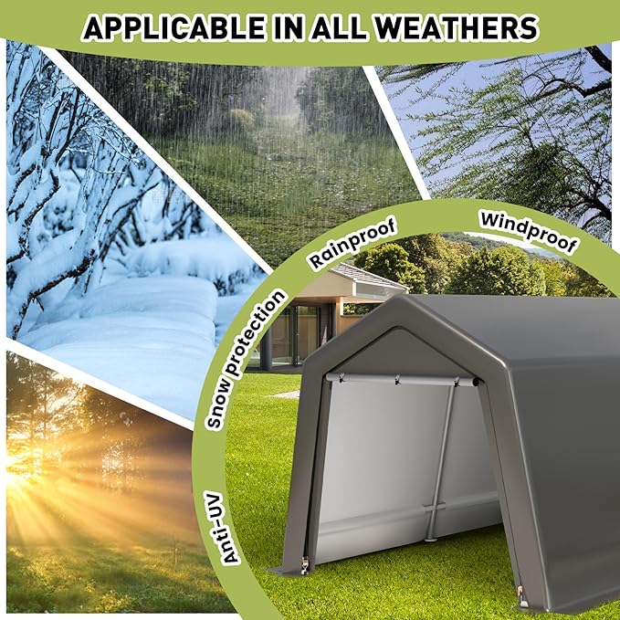 CuisinSmart Portable Shed, Outdoor Storage Shelter, 8x12x7.7 ft Heavy Duty Waterproof Storage Tent Sheds with Roll-up Zipper Door, for Motorcycle, Bike, Garden Tools