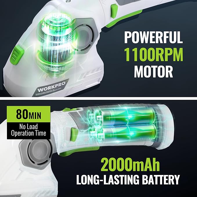 WORKPRO Cordless Grass Shear & Shrubbery Trimmer - 2 in 1 Handheld Hedge Trimmer 7.2V Electric Grass Trimmer Hedge Shears/Grass Cutter 2.0Ah Rechargeable Lithium-Ion Battery and USB Cable Included