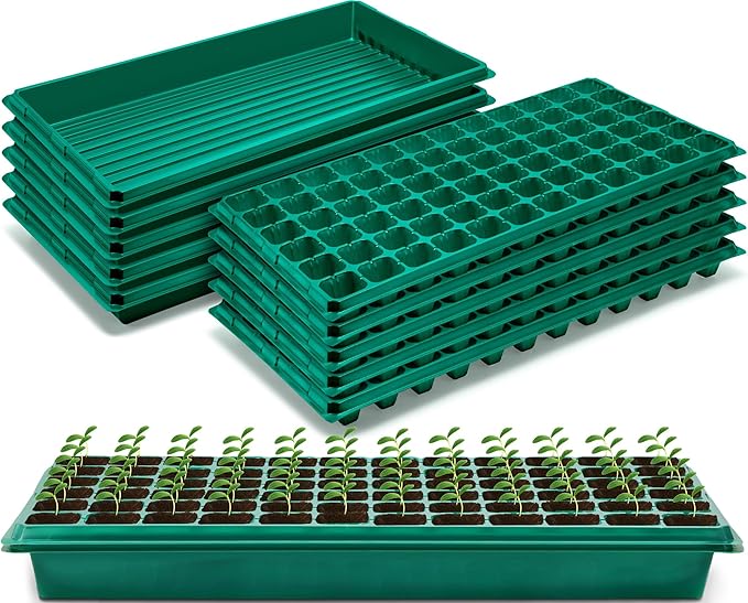 10 Pcs Seed Starter Kit 72 Cell Seedling Starting Trays and 1020 Trays No Holes Plant Growing Nursery Pots for Gardening Germination Propagation (Green)