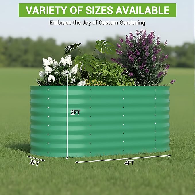 IDEALHOUSE 4x2x2 Ft Galvanized Metal Raised Garden Bed, 24-Inch Tall Outdoor Planter Box for Vegetables, Flowers & Herbs, Rust-Resistant Garden Beds for Backyard, Patio or Balcony, Green