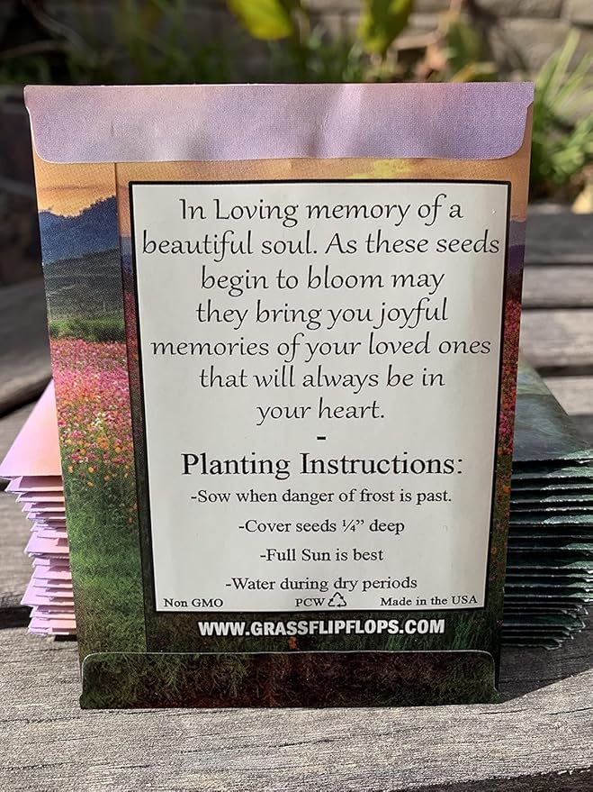 Pack of 25 Pre-Filled Seed Mix Packet Wildflowers Plant for Funerals, Memorial Services in Loving Memory Flower Path Also Serves Thank You Celebration of Life Favors Plant Seeds Year-Round