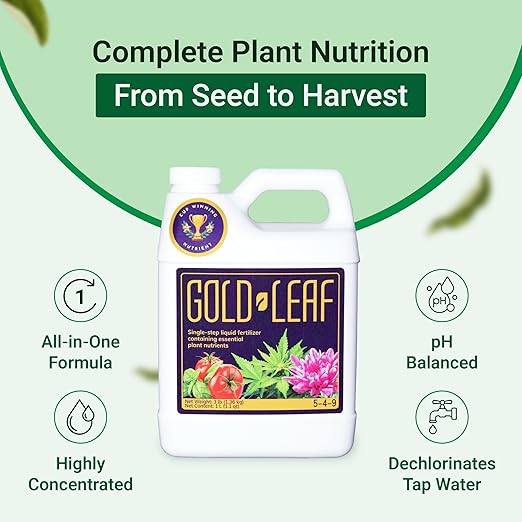 33.8 fl oz (1 Liter) Gold Leaf All-in-One Liquid Fertilizer | pH Balanced, Dechlorinates, No Additives Needed | Soil, Hydroponics, Coco | Complete Plant Food | Indoor & Outdoor, Tomatoes & Houseplants