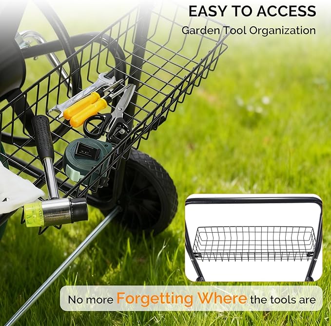 VINGLI 2-Wheel Garden Hose Reel Cart, Freestanding Water Hose Reel for Outside with Heavy Duty Portable Rolling Design Metal, 200FT Capacity for 3/4" Hose for Outdoor Use (Black)