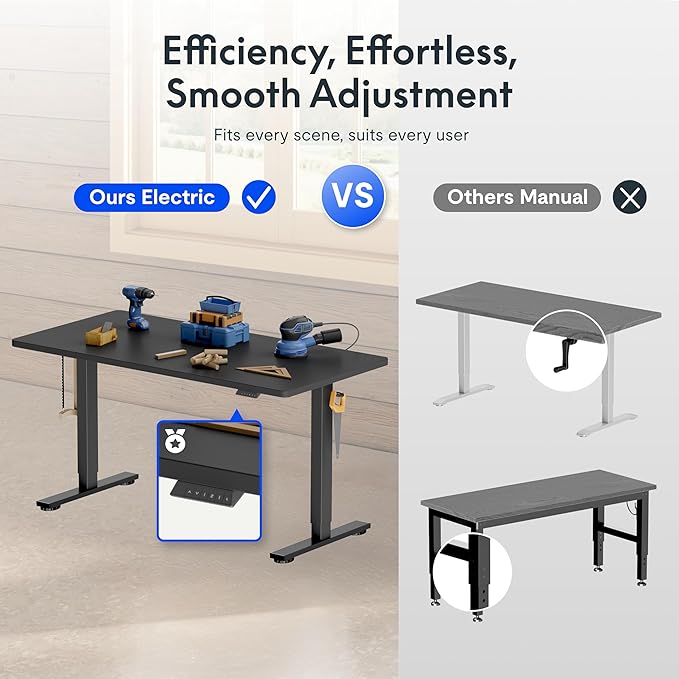 FLEXISPOT Electric Adjustable Workbench, 48x30 Inches Ergonomic Worktable for Garage, Workshop, Office and Home, Spacious Desktop for Woodworking Sewing and Crafts, Black, 2 Packages