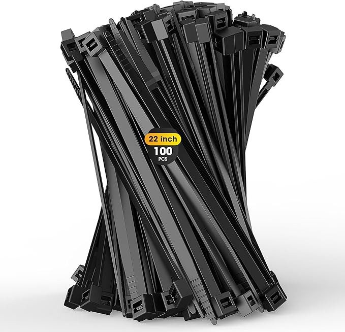 Zip Ties Heavy Duty, 100Pack 22 Inch Long Cable Ties，300 LBS Tensile Strength 0.5 Inch Width，Extra Large Wire Ties