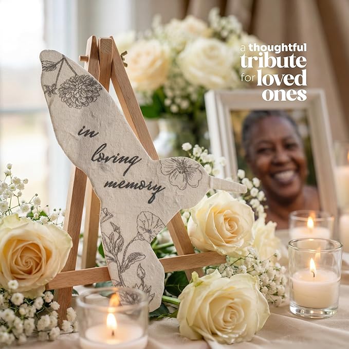 Plantable Wildflower Seed Paper - 48pcs Black & White Hummingbird-Shaped for Funeral Favors, Memorial Gifts, & Sympathy Gifts for Loss of Father and Mother, Loved Ones
