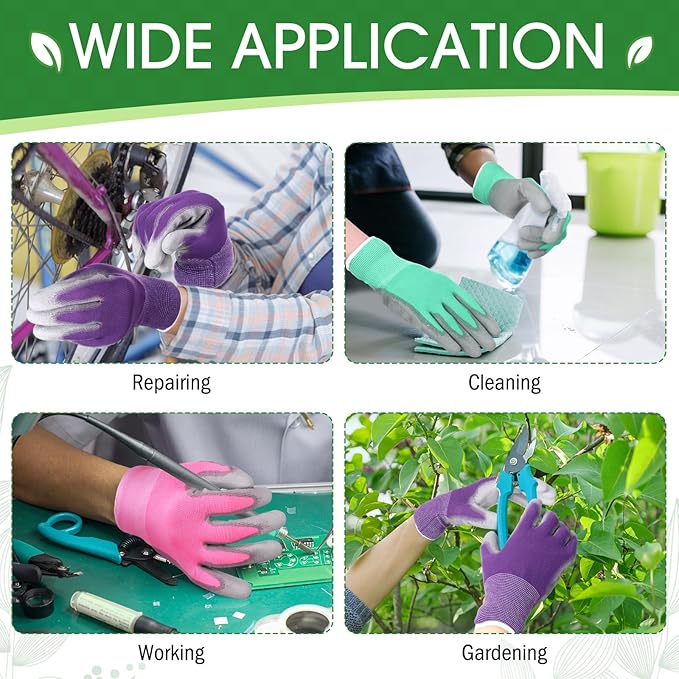 Maxdot 36 Pack Gardening Gloves for Women 3 Colors Womens Work PU Coated Grip Outdoor Gloves for Weeding Digging and Pruning