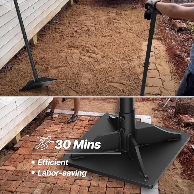 Steel Tamper Tool, 49 inch Hand Tamper with Heavy Duty 8"x8" Metal Tamper Head, Long Handle Garden Tamper Tool for Dirt, Landscaping, Soil, Ground, Sand, Black