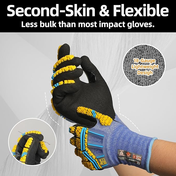 Schwer PRO-SKIN Impact Gloves with ANSI A4 Cut Reistant Protection, Flexible and Comfortable Work Gloves with Grip，Touchscreen, Used for Oil and Gas E&P，Mechanic, Construction, S, PM3900-T