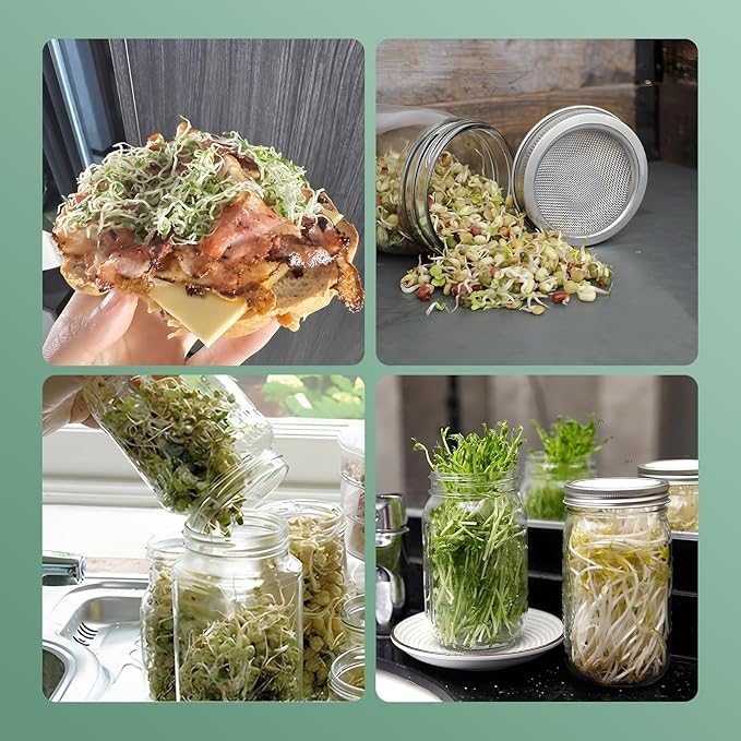 2 Pack Sprouting Lids for Mason Jars, 304 Stainless Steel Wide Mouth Seed Sprouting Kit,Sprouting Jar Lid urable Filter Screens for Growing Broccoli, Alfalfa, Beans