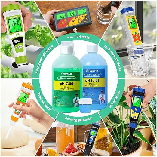 pH Calibration Solution, 500ml pH 7.00 Calibration Solution, 500ml pH 10.01 Calibration Solution, pH Probe Buffer Calibration Solution with Container (30ml*2) for pH Meter, pH Tester