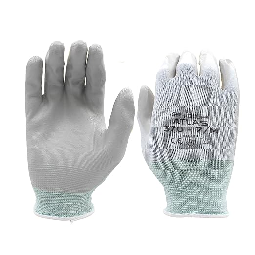 SHOWA Atlas 370W Professional Nitrile Work Gloves, Breathable High-Dexterity Precision Grip for Landscaping, Gardening & Assembly, General Purpose Gloves, White, Medium, 12-Pack