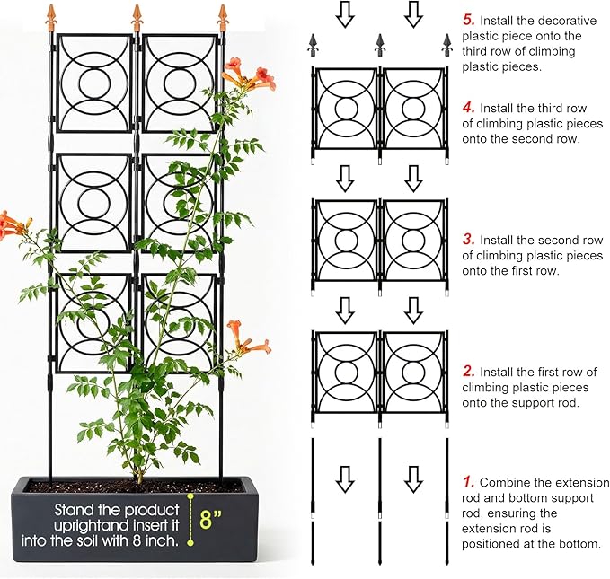 Trellis for Climbing Plants Outdoor, 24 Rifny Tall Garden Trellis Flower Rose Cucumber Trellis for Vines Pea Support, Wall Large Plant Trellis Fence with with Plastic Frame, 3 x 6.2 FT