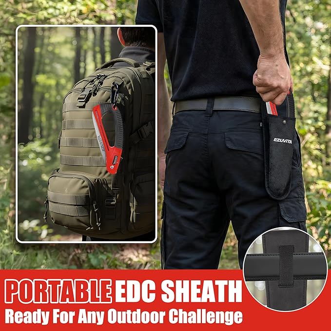 7 Inch Folding Saw with EDC Pouch, Lightweight Hand Pruning Saw with Curved Grip, Triple-Cut Razor Teeth for Wood Cutting, Tree Trimming, Gardening, Camping, Hiking, Hunting