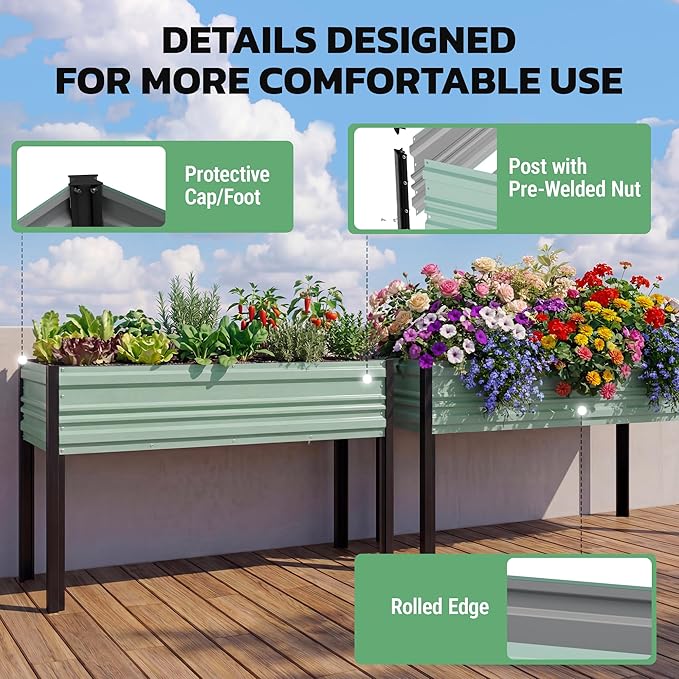WORKPRO 48x24x32in Outdoor Galvanized Raised Garden Bed with Legs, 600LB Elevated Planter Box for Vegetable, Flowers, Herbs, Light Green
