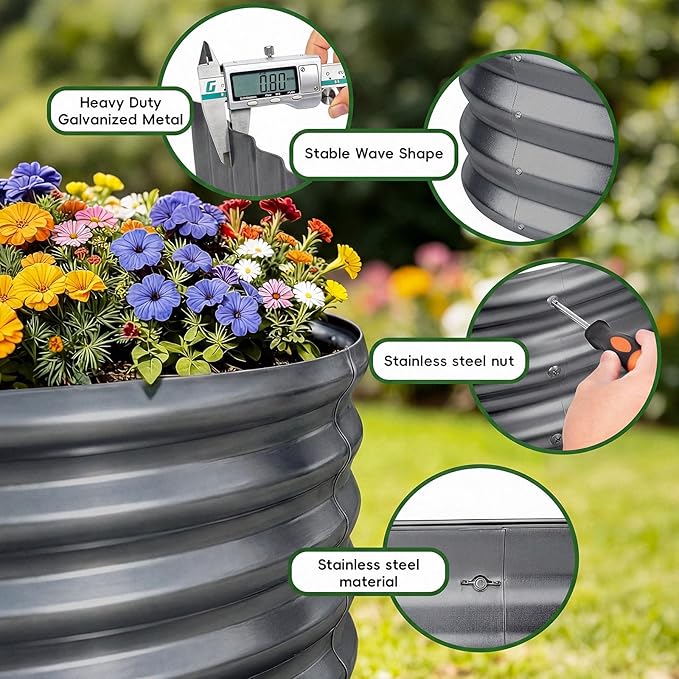 AHEONLAR 3PCS 3x2x2ft Galvanized Raised Garden Beds Outdoor, Oval Raised Beds for Gardening Metal Planter Boxes for Planting Vegetables, Fruit, Herb, Gray