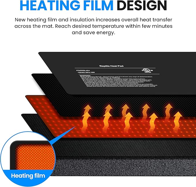 Simple Deluxe 8X12 Inch 16W Reptile Heating Pad with Temperature Adjustable Knob Under Tank Terrarium Heating Mat for Turtles, Lizards, Frogs, and Other Reptiles