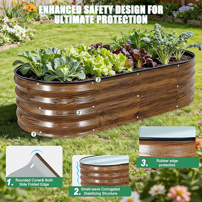 STBoo Galvanized Raised Garden Bed Outdoor, 2Pcs 4x2x1ft Oval Planter Box with Rubber Strip,Metal Raised Bed Kit for Vegetables Flowers Herbs, Grain