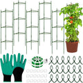 6 Pack Tomato Cages for Garden Plant Support Up to 48 Inches Assembled Vegetable Plant Cages Stakes Support Trellis with Clips and Twist Tie for Vertical Climbing Plants Flowers Fruit, Green