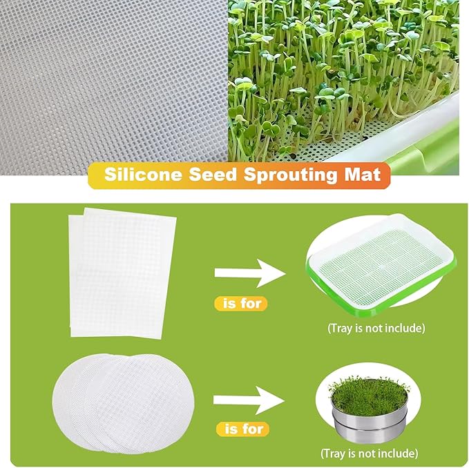 6Pcs Silicone Seed Sprouting Mats, Reusable Hydroponic Germination Pads for Microgreens Growing, Cuttable Hydroponic Grow Pads fit for Most Sprouting Trays (Trays Not Included)