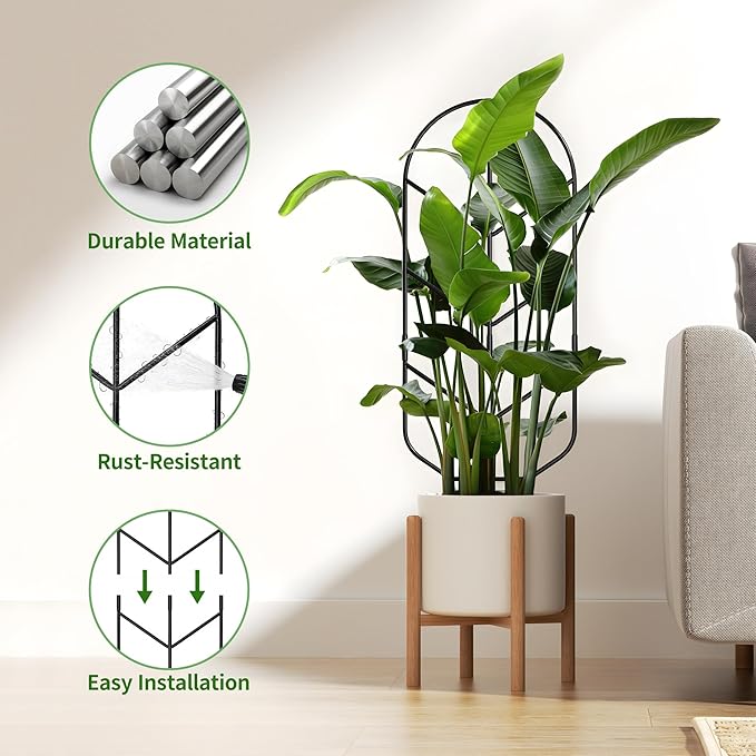 2 Pack 30'' Large Metal Plant Trellis for Climbing Plants, Tall Plant Support for Indoor & Outdoor Use, Modern Decorative Trellis for Potted Plants (2 Pack)
