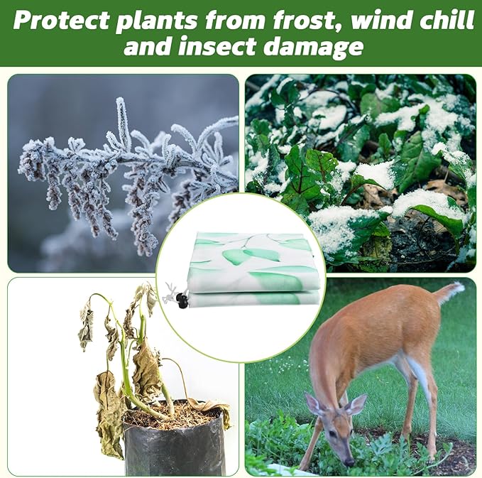 8 Pack Plant Covers Freeze Protection Winter Frost Covers with Zipper Drawstring Reusable Frost Cloth for Outdoor Winter Weather Shrubs Trees Jacket (23.6" X 40")