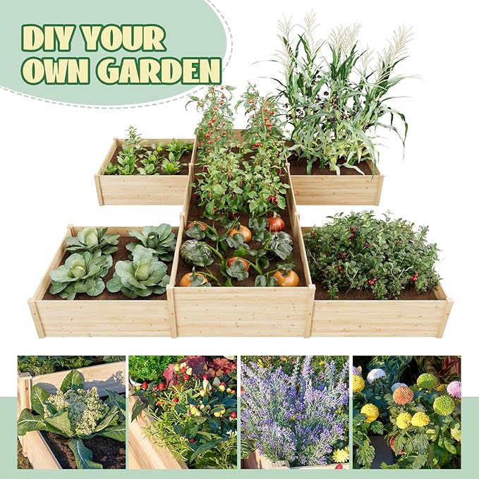SPECRAFT H-Shaped Raised Garden Bed, 12x12x2 ft, Double-Layer Wooden Planter Box for Outdoor Patio Garden，180 cu. ft Capacity