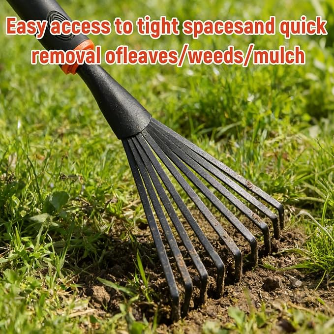 FR Small Hand Rakes, Garden Stainless Steel Hand Rake Soil Tiller, Garden Sweep Yard Flower Beds Tool