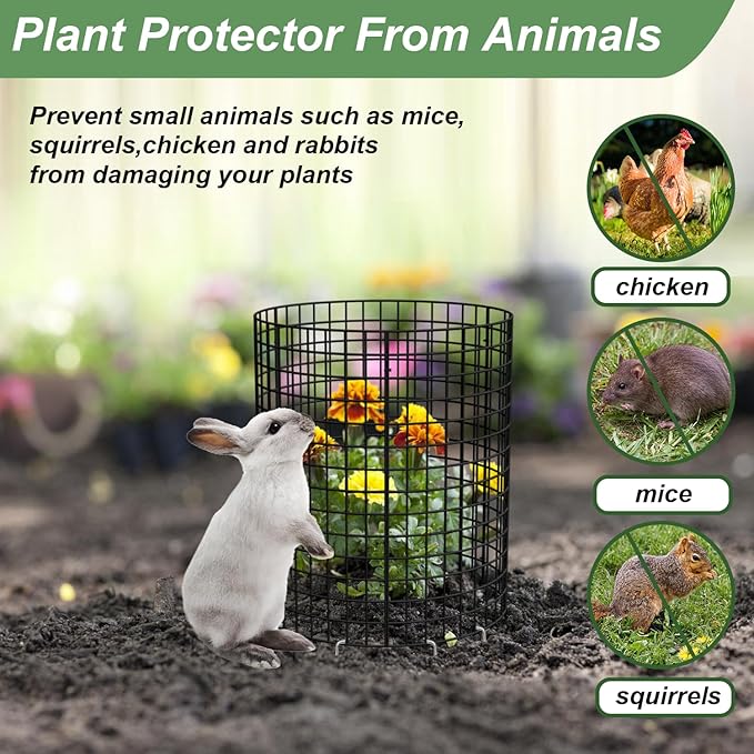 10 Pack Plant Protector from Animals, 13.5" Dia x 14" H Wire Plant Protectors, 30pcs Pre-Bent Metal Mesh to Keep Animals Out with Zip Ties & Stakes (10 Packs)