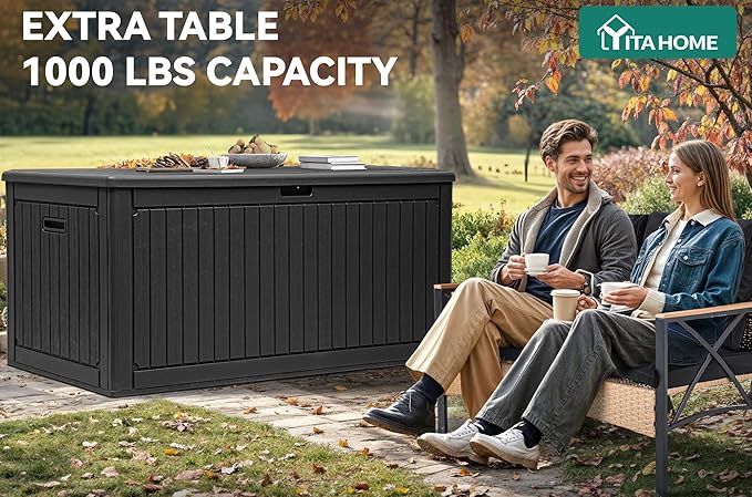YITAHOME 260 Gallon Double-Wall Deck Box with Divider & Side Handles, Outdoor Large Storage for Patio Furniture Cushions, Garden Pool Accessories, Water Resistant & Lockable
