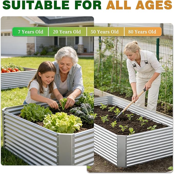 4 Pcs 8 x 4 FT Galvanized Steel Raised Garden Bed, Outdoor Planter Box for Easy DIY & Clean - Large Metal Garden Beds for Backyards, Terraces & Balconies