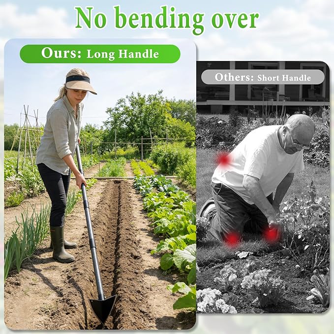 Garden Hoe, Heavy Duty Trenching Hoes with Adjustable Long Handle 30-72 Inch, Sharp Edge Triangle Weeding Hoe Garden Tools for Weeds Removal,Cultivating,Digging,Loosen Soil, Trenching