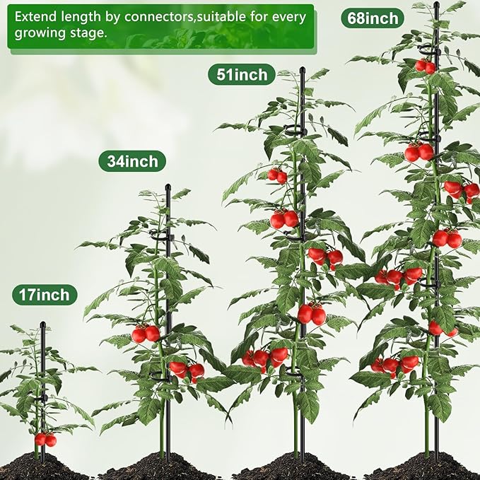 20Pcs Plant Support Stakes 17 inch SupKing Garden Orchid Sticks Extended to 3ft 4ft 5ft Plant Poles with Clips for Indoor Outdoor Potted Tomato Rose Amaryllis Vegetables Comes with 20 Ties(Black)